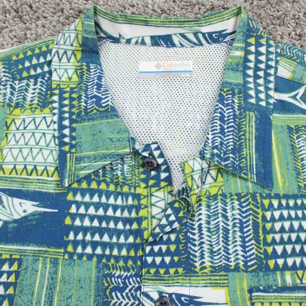 Columbia PFG Bahama Shirt Mens M Green Blue Fishing Short Sleeve - Picture 2 of 9